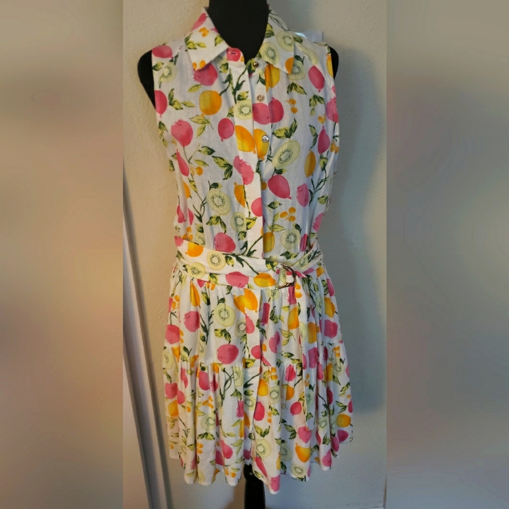 Cynthia Rowley Linen Blend Floral Sleeveless Dress - Pink and Yellow